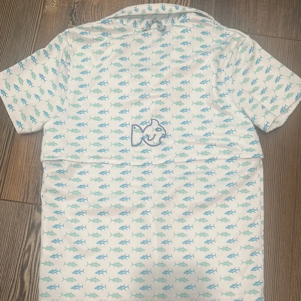 PRODOH Kids Shark Print Polo Shirt - White and Blue - Picture 4 of 4